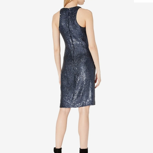 Halston Evening Sexy Bodycon Style Navy Sequinned Cocktail Dress - Picture 2 of 11